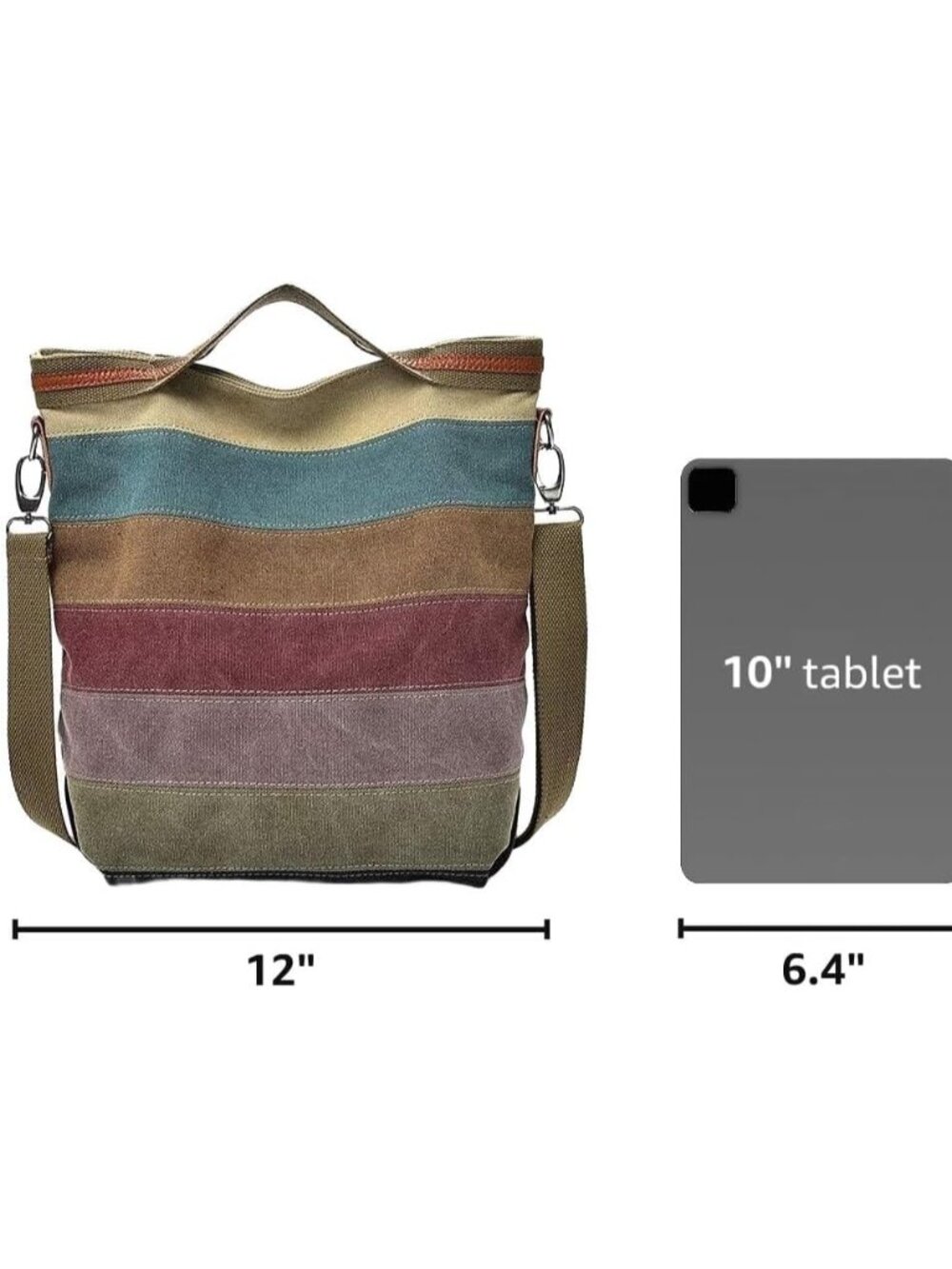 Women's Canvas Hobo Handbag, Multi-Color Tote Crossbody Bag - Picture 3 of 9